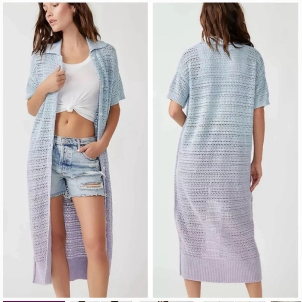 Free People Alicia blue ombre crochet sweater